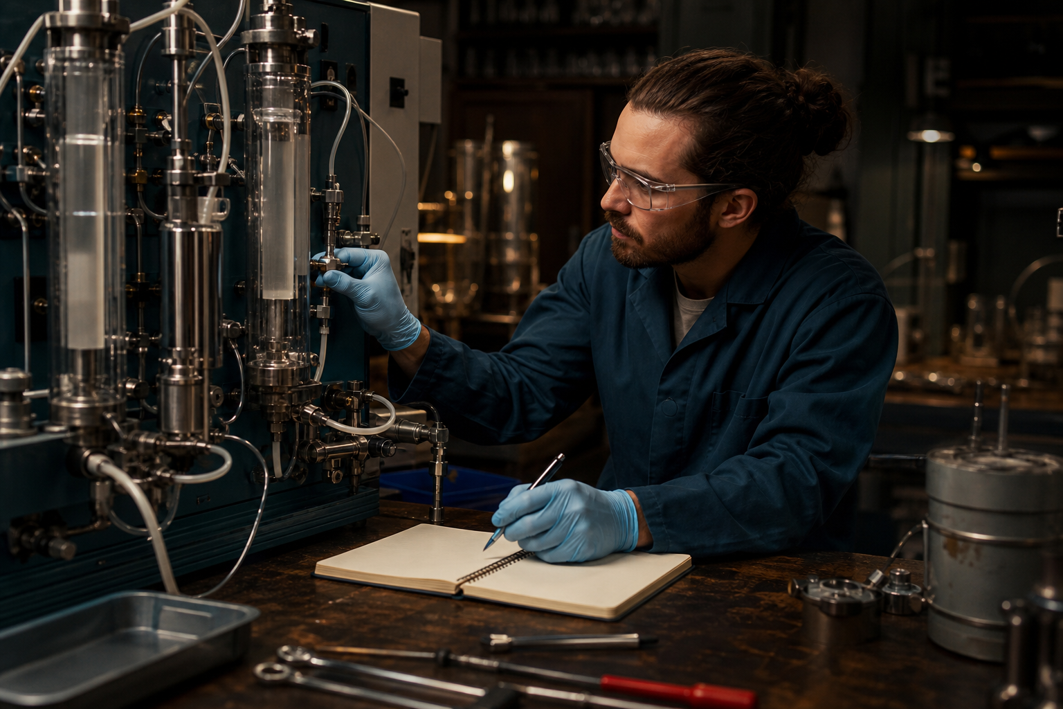 Original editorial visualization of peptide synthesis and purification craft